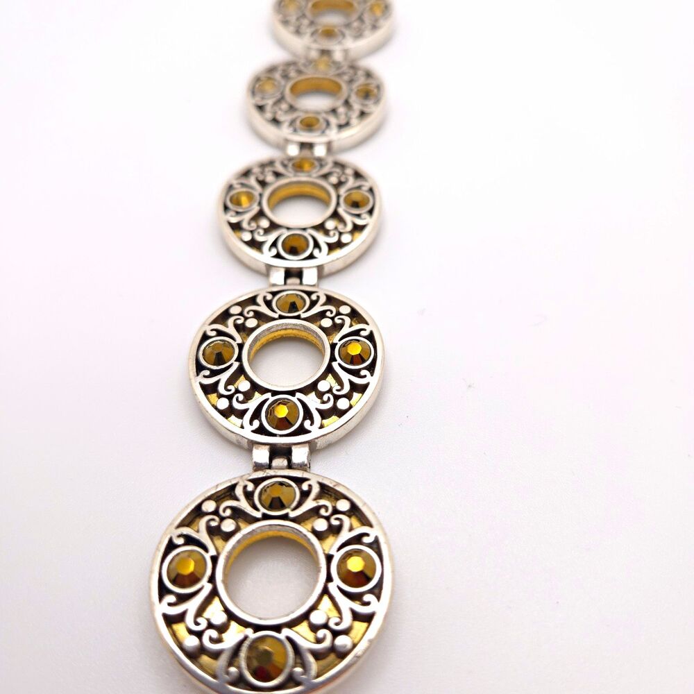 Brighton | Silver & Gold Tone Round Link Bracelet Fold Over Signed 7 in